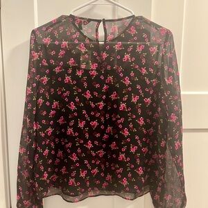 Floral Sheer Black and Pink Women's Top NWT